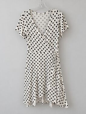 Caution To The Wind Black Polka Dot Wrap Dress on Cream